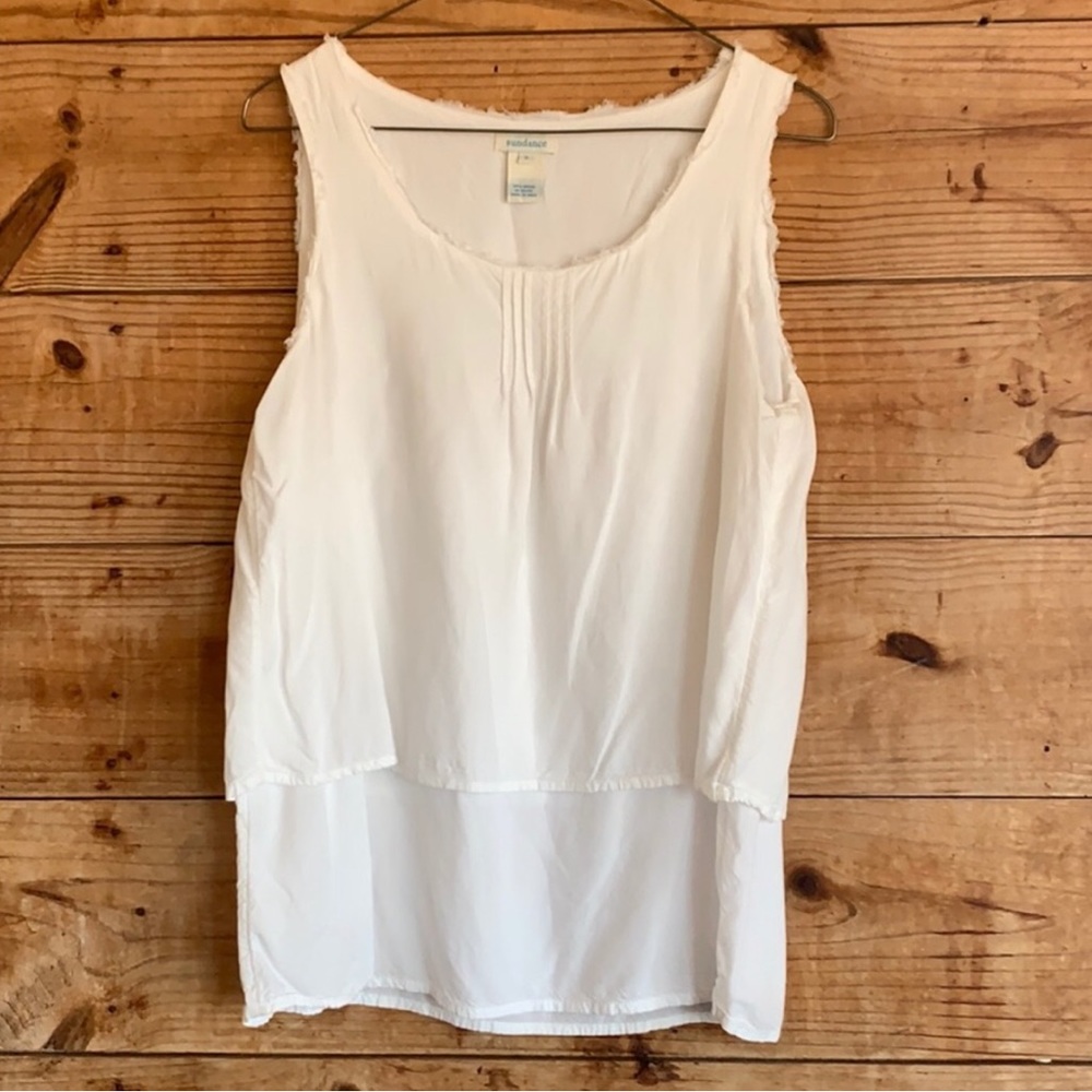 SUNDANCE White Sleeveless Tiered Top size Small